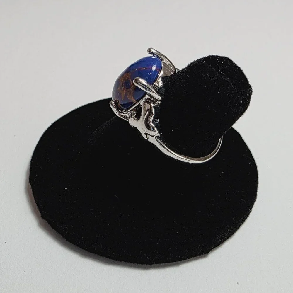Blue and Copper Stone Statement Ring Silver Tone | EU 16 (US 6) - Picture 4 of 7